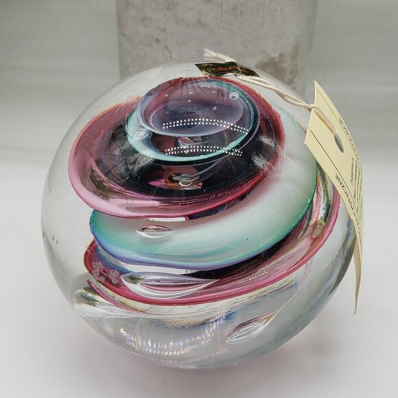 Marian Pyrcak Signed Pink Blue White Swirl 24% Crystal Glass Paperweight - Picture 4 of 8